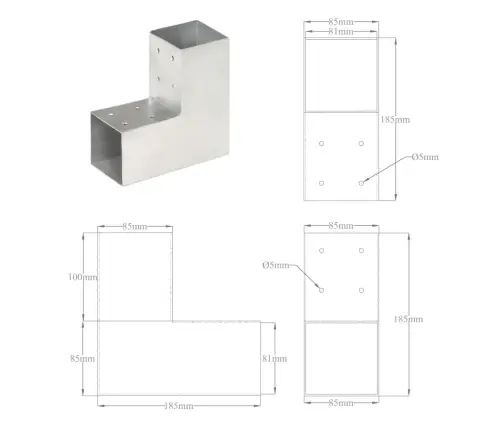 Stabu Savienotājs, L Forma, Cinkots Metāls, 81X81 Mm Vidaxl