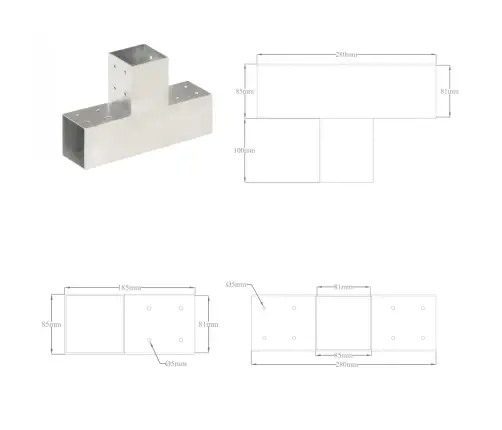 Stulpų Sujungimai, 4Vnt., 81X81Mm, Metalas, T Formos