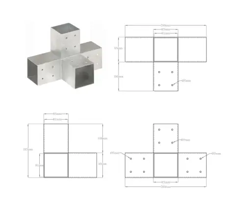 Postiühendused, 4 Tk X-Kujuline, Tsingitud Metall, 81 X 81 Mm