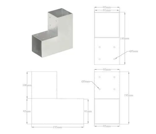 Stulpų Sujungimai, 4Vnt., 91X91Mm, Metalas, L Formos