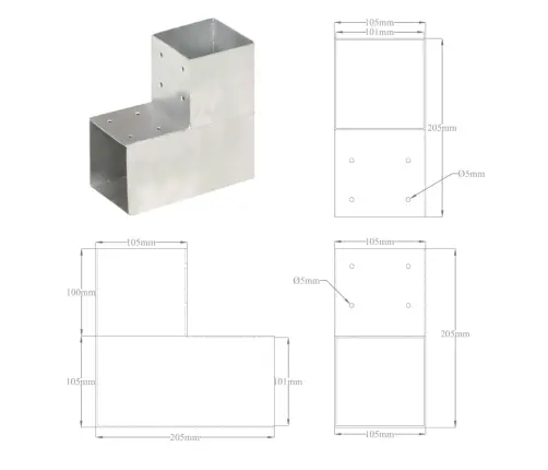 Stabu Savienotājs, L Forma, Cinkots Metāls, 101X101 Mm Vidaxl
