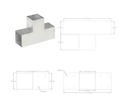 Stabu Savienotājs, T Forma, Cinkots Metāls, 101X101 Mm Vidaxl