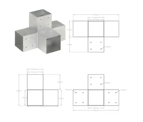 Postiühendused, 4 Tk X-Kujuline, Tsingitud Metall, 101 X 101 Mm