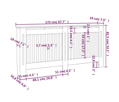 Radiatora Pārsegs, Melns, 172X19X81,5 Cm, Mdf Vidaxl