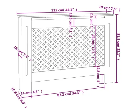 Radiatora Pārsegs, Melns, 112X19X81,5 Cm, Mdf Vidaxl