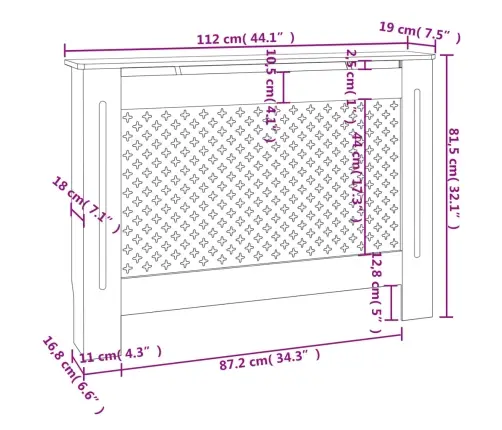 Radiatora Pārsegs, 112X19X81,5 Cm, Mdf Vidaxl