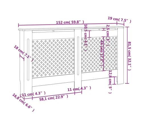 Radiatora Pārsegs, Antracītpelēks, 152X19X81,5 Cm, Mdf Vidaxl