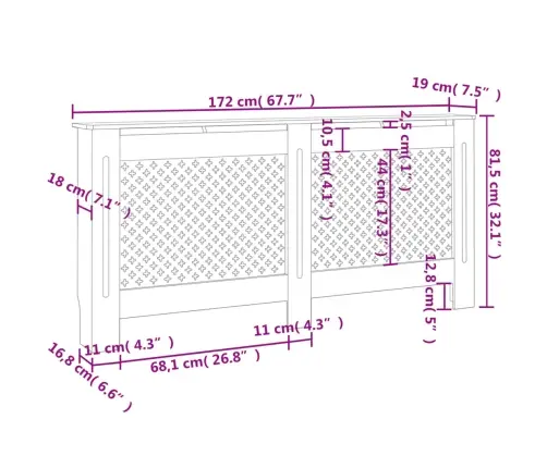 Radiatora Pārsegs, Melns, 172X19X81,5 Cm, Mdf Vidaxl