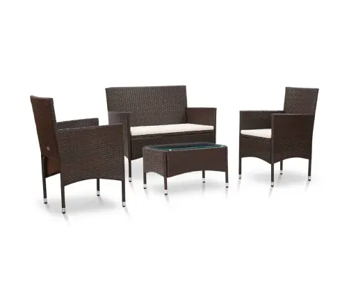 4-Osaline Aiamööblikomplekt Patjadega, Polürotang, Pruun