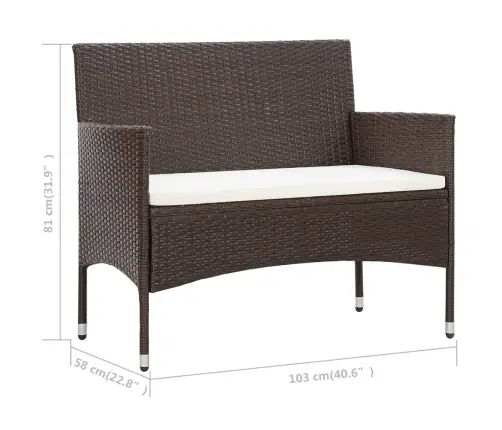 4-Osaline Aiamööblikomplekt Patjadega, Polürotang, Pruun