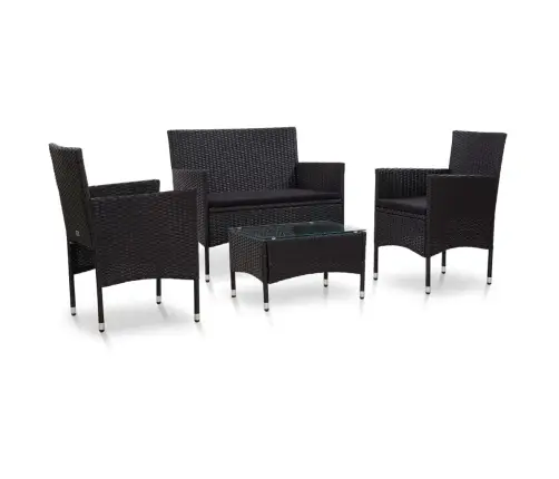 4-Daļīgs Dārza Atpūtas Mēbeļu Komplekts Ar Matračiem, Pe, Melns Vidaxl