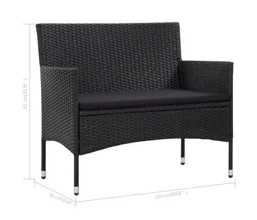 4-Daļīgs Dārza Atpūtas Mēbeļu Komplekts Ar Matračiem, Pe, Melns Vidaxl