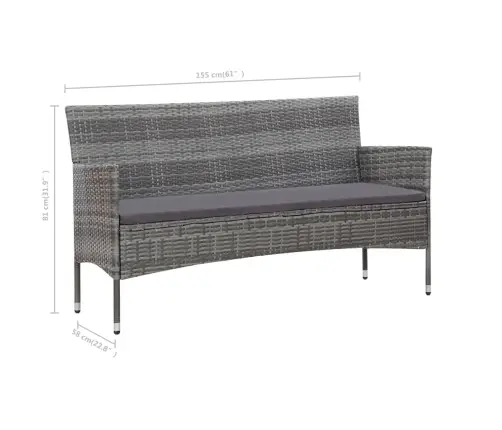 Poilsio Komplektas Su Pagalvėmis, 4 Dalių, Pilkas, Poliratanas