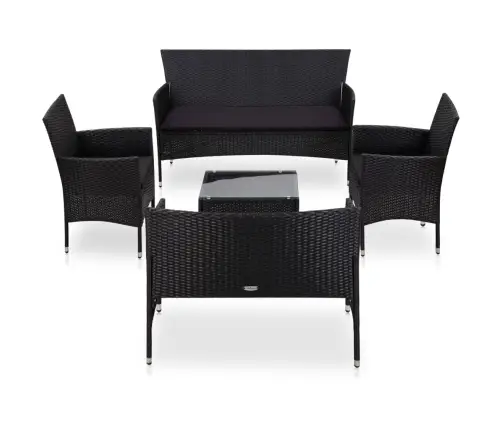 5-Daļīgs Dārza Mēbeļu Komplekts, Matrači, Pe Rotangpalma, Melns Vidaxl