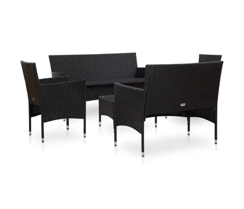 5-Daļīgs Dārza Mēbeļu Komplekts, Matrači, Pe Rotangpalma, Melns Vidaxl