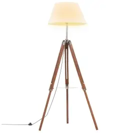 Grīdas Lampa Uz Statīva, Brūna, Balta, Masīvs Tīkkoks, 141 Cm Vidaxl