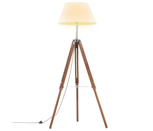 Grīdas Lampa Uz Statīva, Brūna, Balta, Masīvs Tīkkoks, 141 Cm Vidaxl