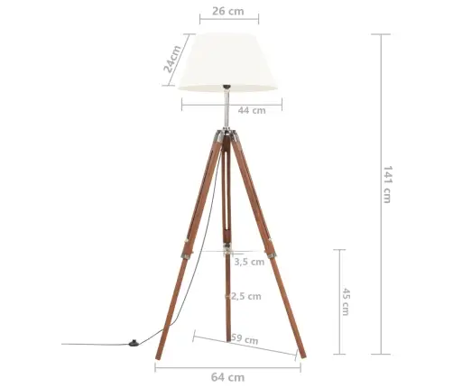 Grīdas Lampa Uz Statīva, Brūna, Balta, Masīvs Tīkkoks, 141 Cm Vidaxl