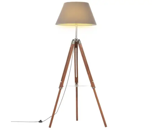 Grīdas Lampa Uz Statīva, Brūna, Pelēka, Masīvs Tīkkoks, 141 Cm Vidaxl