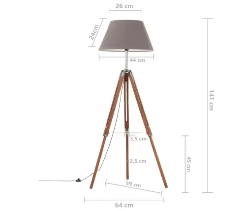 Grīdas Lampa Uz Statīva, Brūna, Pelēka, Masīvs Tīkkoks, 141 Cm Vidaxl