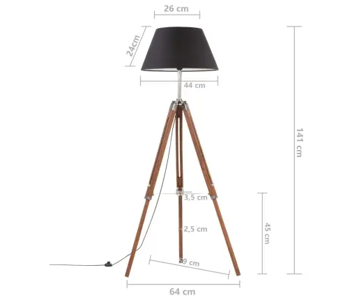 Grīdas Lampa Uz Statīva, Brūna, Melna, Masīvs Tīkkoks, 141 Cm Vidaxl