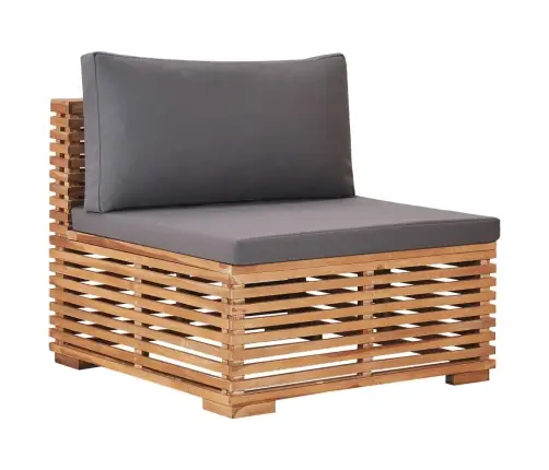 Dārza Vidējais Dīvāns Ar Pelēku Spilvenu, Masīvs Tīkkoks Vidaxl