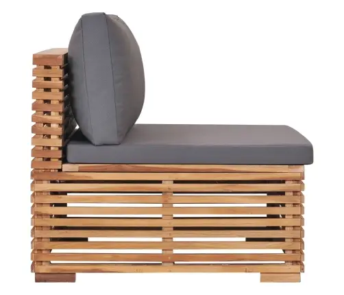 Dārza Vidējais Dīvāns Ar Pelēku Spilvenu, Masīvs Tīkkoks Vidaxl