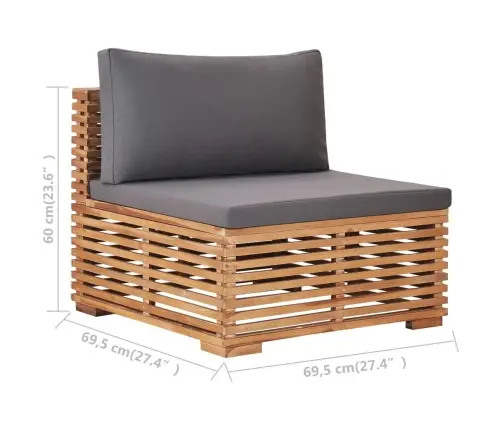 Dārza Vidējais Dīvāns Ar Pelēku Spilvenu, Masīvs Tīkkoks Vidaxl