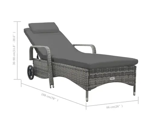 Saulės Gultas Su Ratukais, Antracito Spalvos, Poliratanas