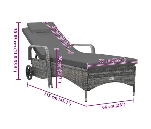 Saulės Gultas Su Ratukais, Antracito Spalvos, Poliratanas