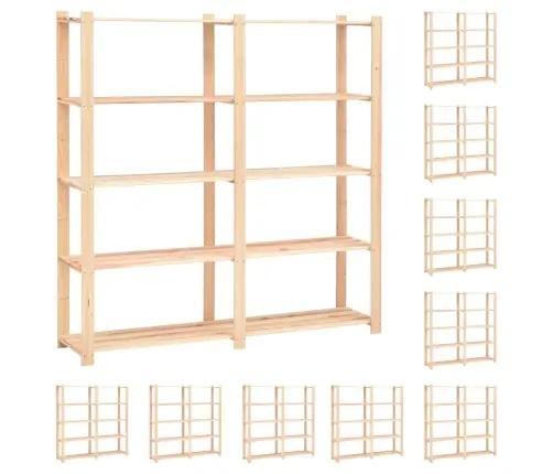 5Korruselised Hoiuriiulid 10 Tk 170X38X170 Cm Männipuit 500 Kg