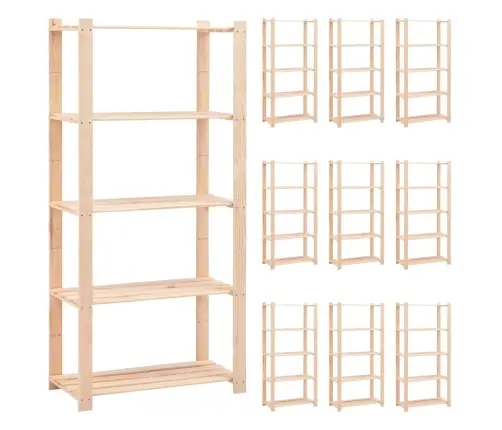 5-Līmeņu Glabāšanas Plaukti, 10 Gab., 80X38X170 Cm, Priede Vidaxl