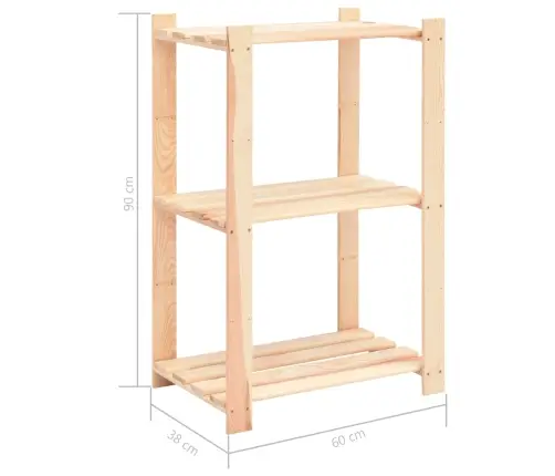 3-Līmeņu Glabāšanas Plaukti, 3 Gb., 60X38X90 Cm, Priede, 150 Kg Vidaxl