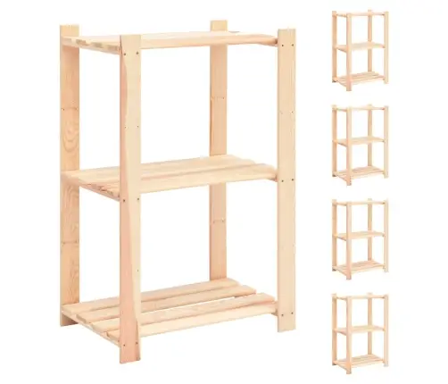 3-Korruselised Hoiuriiulid, 5 Tk, 60X38X90 Cm Männipuit 150 Kg