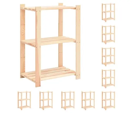3-Līmeņu Plaukti, 10 Gab., 60X38X90 Cm, Priedes Koks, 150 Kg Vidaxl