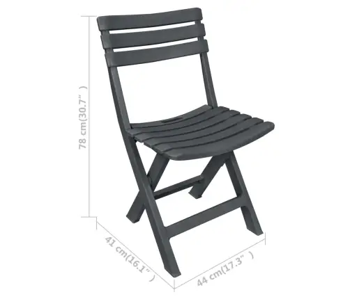 3-Daļīgs Bistro Mēbeļu Komplekts, Saliekams, Plastmasa, Pelēks Vidaxl