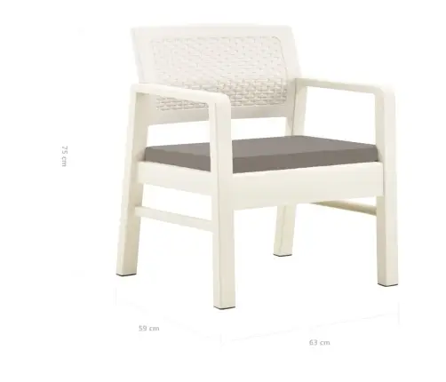 3-Daļīgs Dārza Atpūtas Mēbeļu Komplekts, Plastmasa, Balts Vidaxl