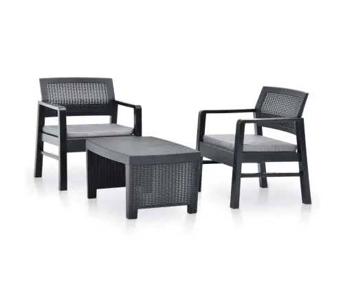 3-Daļīgs Dārza Atpūtas Mēbeļu Komplekts, Pelēka Plastmasa Vidaxl