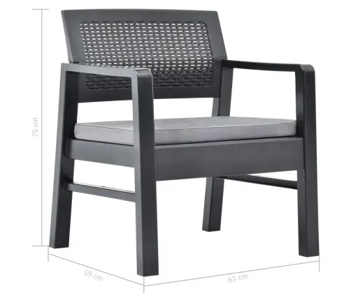 3-Daļīgs Dārza Atpūtas Mēbeļu Komplekts, Pelēka Plastmasa Vidaxl