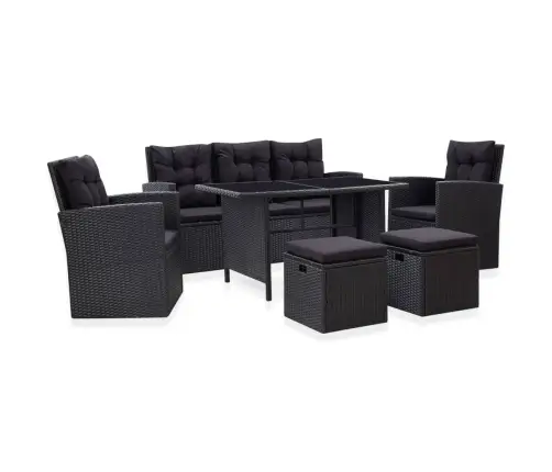 6-Daļīgs Dārza Atpūtas Mēbeļu Komplekts Ar Matračiem, Pe, Melns Vidaxl