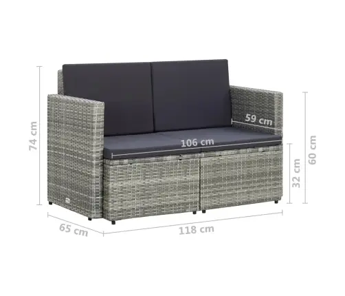 Divvietīgs Dārza Dīvāns Ar Matračiem, Pelēka Pe Rotangpalma Vidaxl