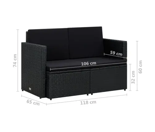 Divvietīgs Dārza Dīvāns Ar Matračiem, Melna Pe Rotangpalma Vidaxl
