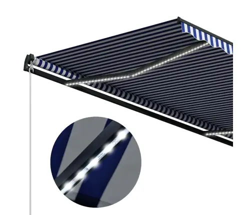 Markīze Ar Vēja Sensoru Un Led, 500X300 Cm, Zila Ar Baltu Vidaxl