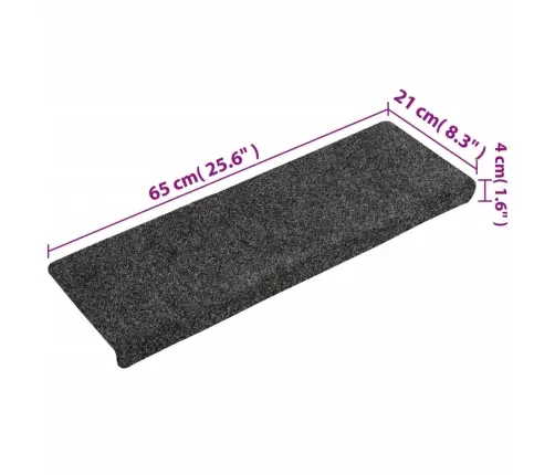 Kāpņu Paklājiņi, Pašlīmējoši, 15 Gab., 65X21X4 Cm, Pelēki, Taisnstūrveida Mala Vidaxl