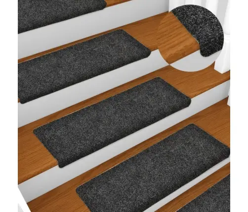 Kāpņu Paklājiņi, Pašlīmējoši, 15 Gab., 65X21X4 Cm, Pelēki, Taisnstūrveida Mala Vidaxl