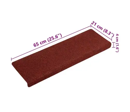 Kāpņu Paklājiņi, Pašlīmējoši, 15 Gab., 65X21X4 Cm, Bordo Sarkani, Taisnstūrveida Mala Vidaxl