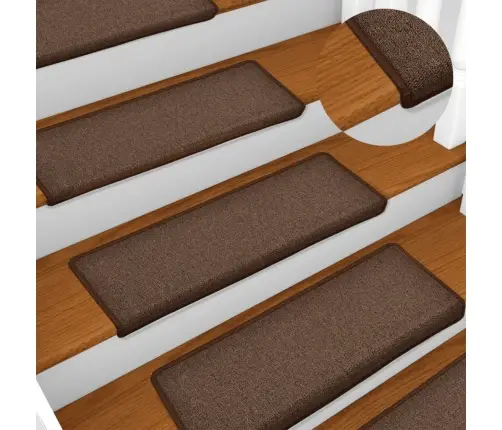 Laiptų Kilimėliai, 15 Vnt., 65X21X4 cm Rudi, Stačiakampiai Kraštai