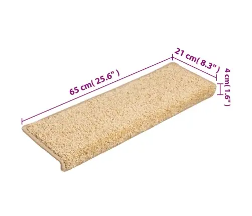 Kāpņu Paklājiņi, 15 Gab., 65X21X4 Cm, Krēmkrāsas, Taisnstūrveida Mala Vidaxl