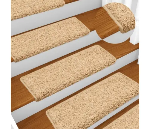 Kāpņu Paklājiņi, 15 Gab., 65X21X4 Cm, Krēmkrāsas, Taisnstūrveida Mala Vidaxl