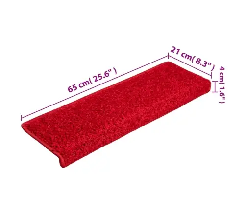Laiptų Kilimėliai, 15 Vnt., 65X21X4 cm Raudoni, Stačiakampiai Kraštai